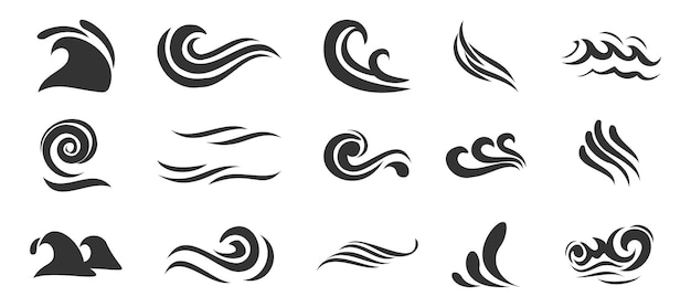 Set of sea wave icons Water splash wave icons collection