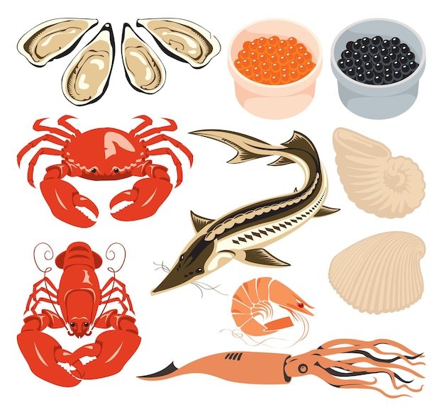 Set of seafood design elements