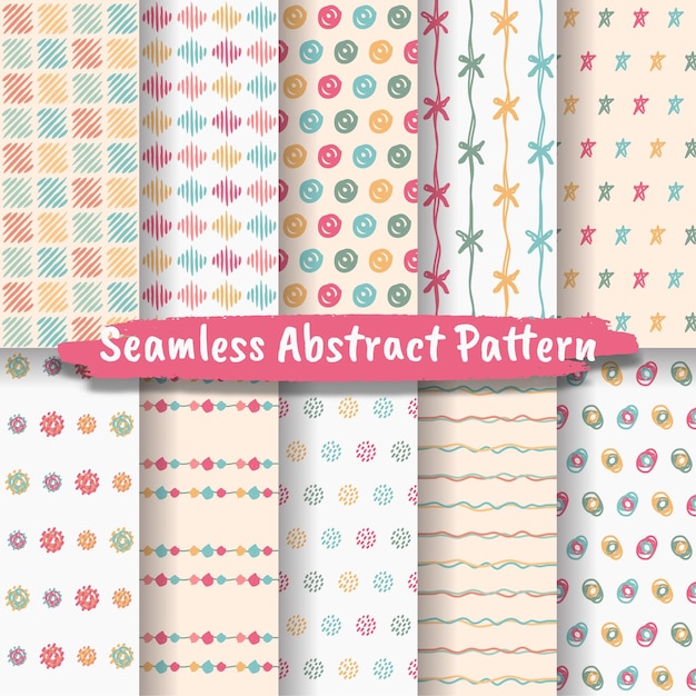 Set of Seamless Abstract Patterns Hand drawn trendy abstract illustrations