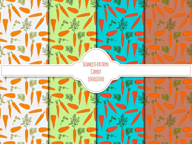 A set of seamless background with carrot Line drawing