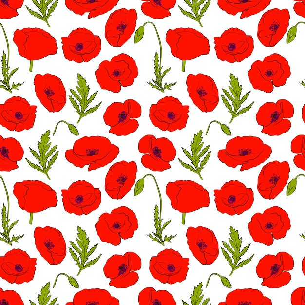 A set of seamless background with poppy flowers vector graphics x