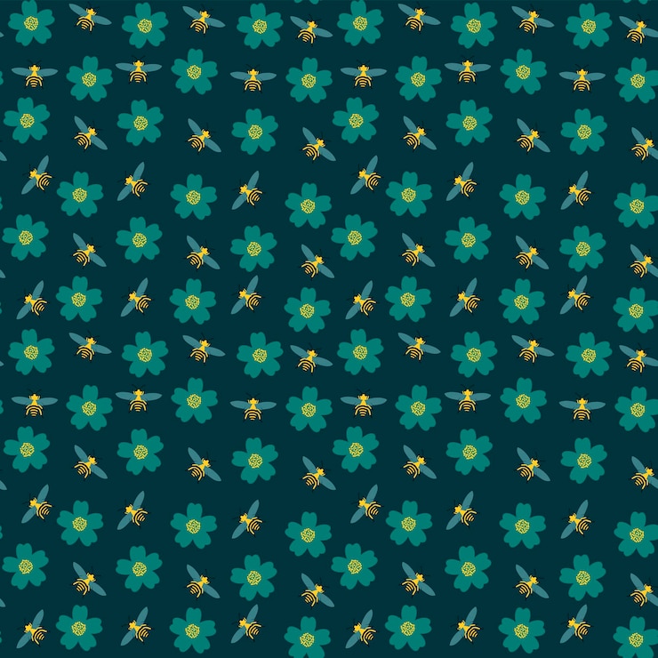 Vector a set of seamless backgrounds with flowers and bees spring 1000x1000 vector graphics