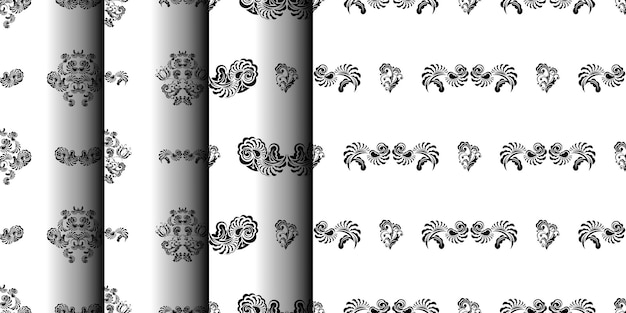 Set of seamless black and white pattern with monograms in the baroque style good for backgrounds and prints vector illustration