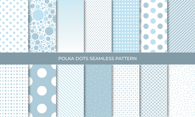 Set of seamless blue polka dot backgrounds Seamless background in circle Soft blue polka dot seamless pattern set Baby background Vector illustration