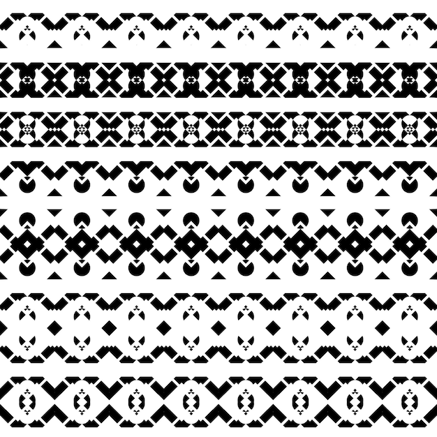 Set of seamless borders geometric patterns isolated on white