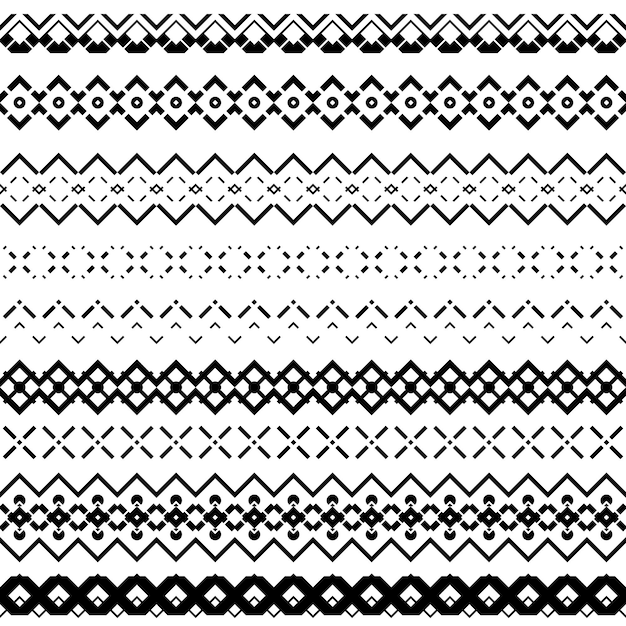 Set of seamless borders geometric patterns isolated on white