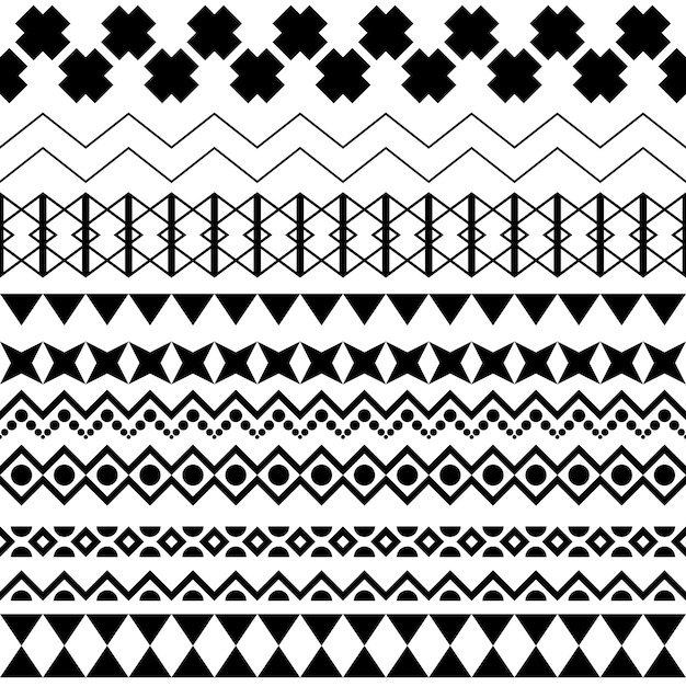 Set of seamless borders geometric patterns on white background