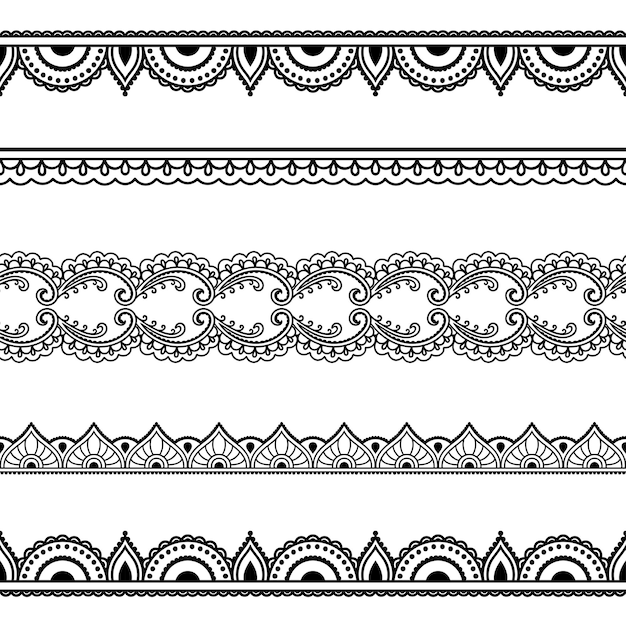 Set of Seamless borders pattern Mehndi.