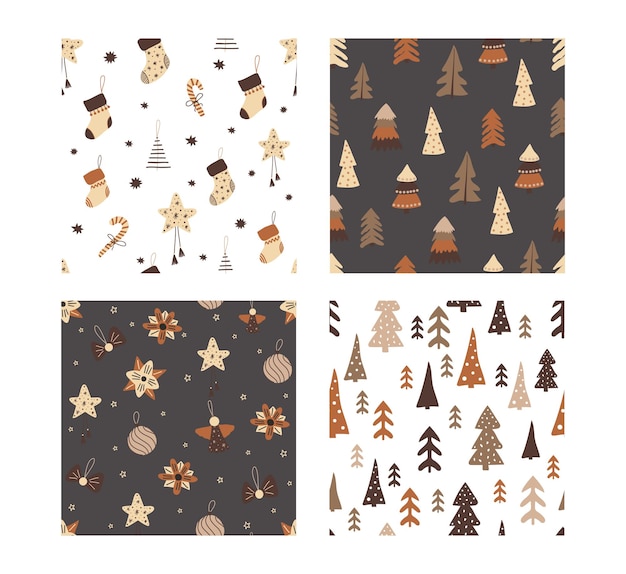 Set of seamless bright merry christmas patterns. for wallpaper, textile, backdrop, wrapping paper