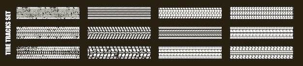 Set of seamless car tire tracks isolated on transparent background Vector illustration