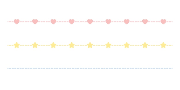 Set of seamless cute pastel dashed line border Flat vector illustration