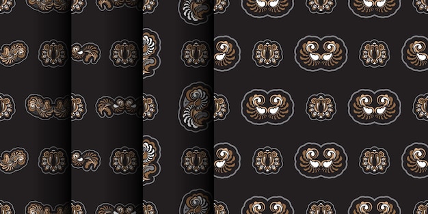 Set of Seamless dark pattern with monograms in the Baroque style Good for backgrounds and prints Vector illustration