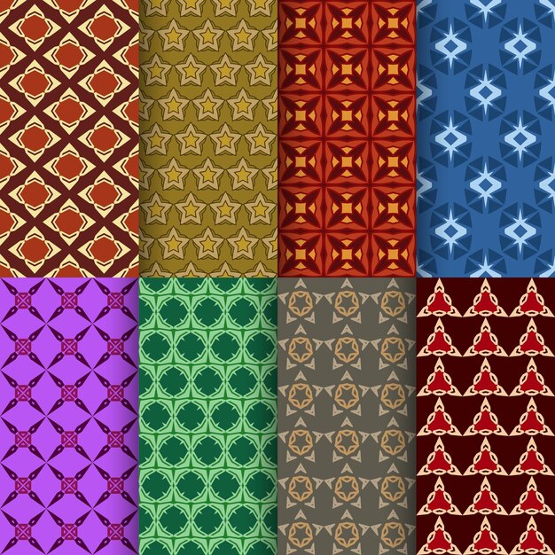 Set of seamless decorative geometric shapes pattern