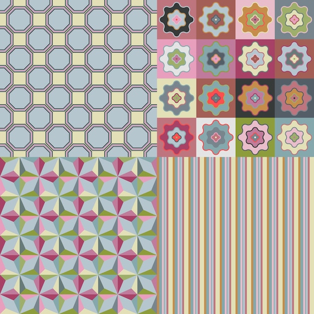 Set of seamless fabric or paper geometric patterns