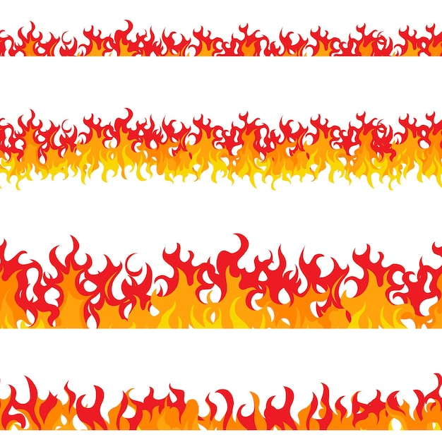 Vector set of seamless fire. flat style. elements of a fire and fireplace. orange and red flashes. bright hot flame. frame for the banners. vector illustration.