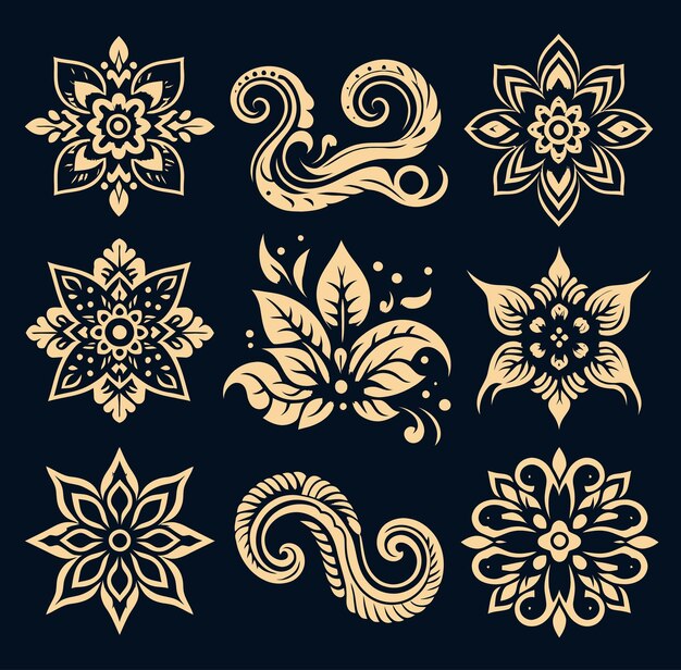 Set of seamless floral batik style ornaments pattern