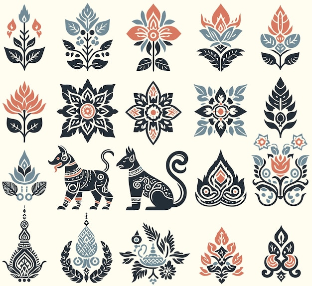 Set of Seamless Floral Pattern of Thai Ornaments