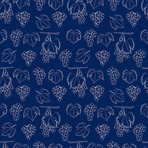 Vector a set of seamless fruit patterns white contour illustration of grapes on a colored background