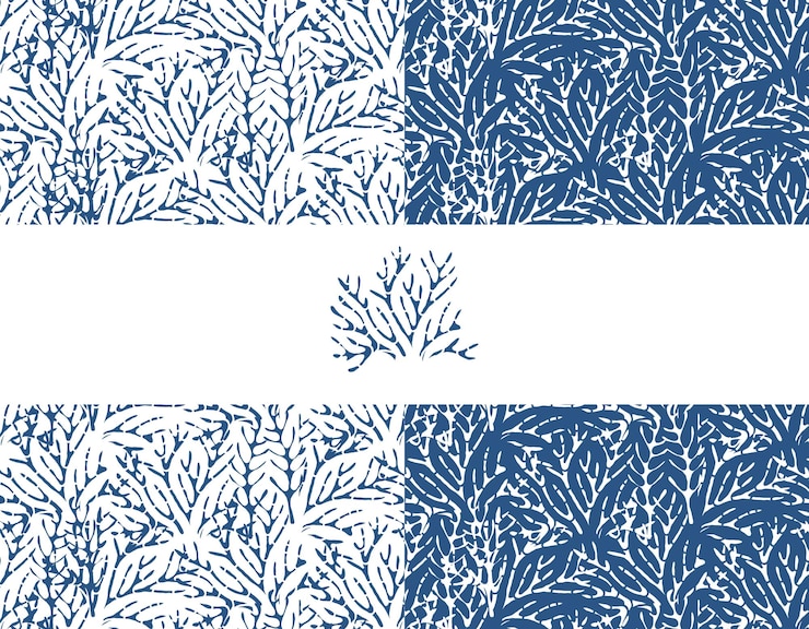 Vector set of seamless hand drawn pattern with coral reefs vector white illustration on a white