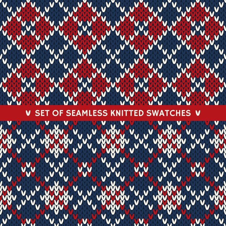 Vector set of seamless knitted patterns