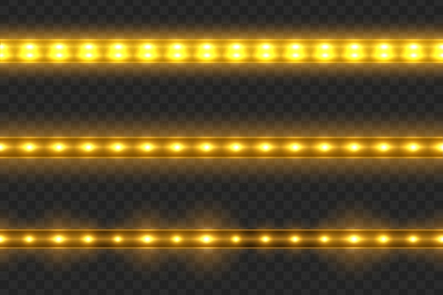 Vector set of seamless led glowing light stripes on transparent