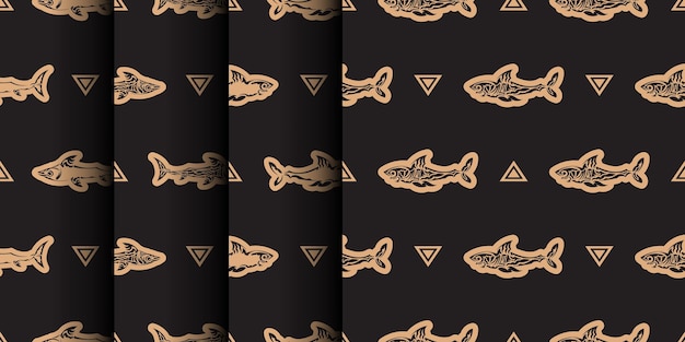 Set of Seamless luxury pattern with sharks Good for clothing and textiles Vector