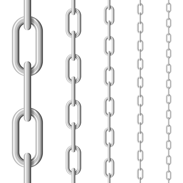 Set of seamless metal chains colored silver Metal chain seamless pattern