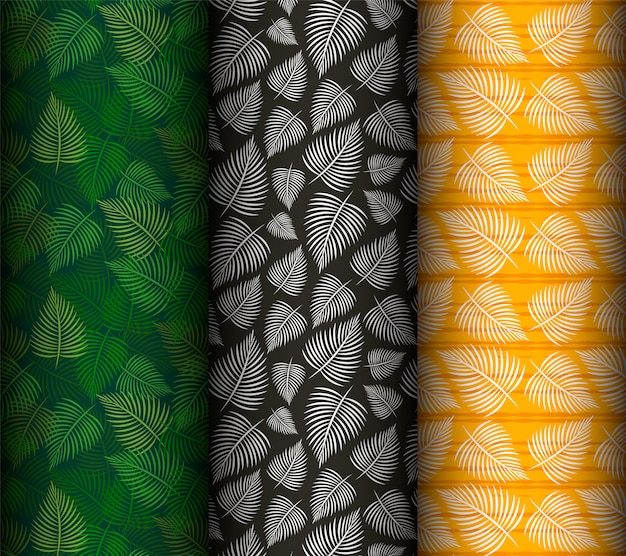 Set of seamless palm leaf patterns.