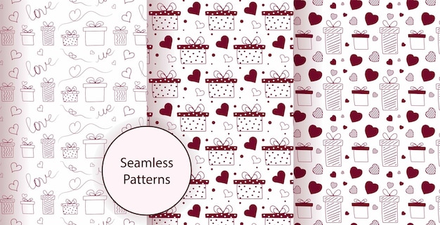 Set seamless pattern Valentines day Viva magenta Heart gifts inscription Vector illustration