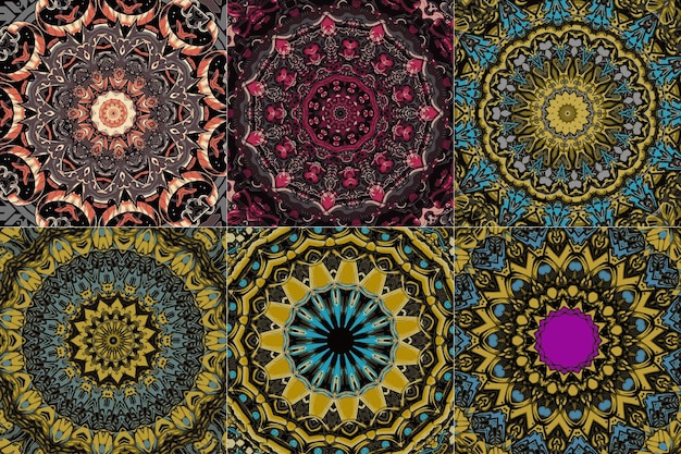 Vector set of seamless pattern with ethnic mandala ornament