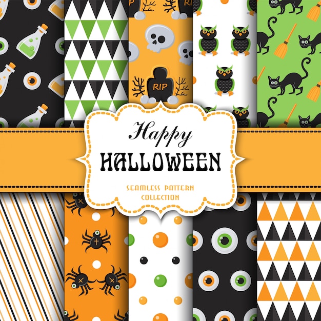 Set of seamless pattern with halloween theme