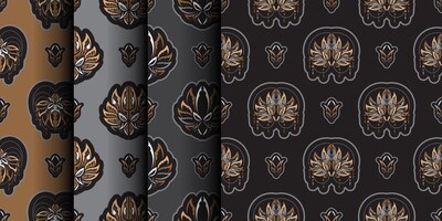 Set of seamless pattern with lotuses dark background expensive and luxurious style good for prints vector illustration