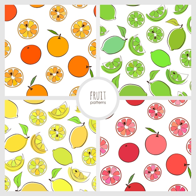 Set of seamless pattern with orange lime lemon and grapefruit