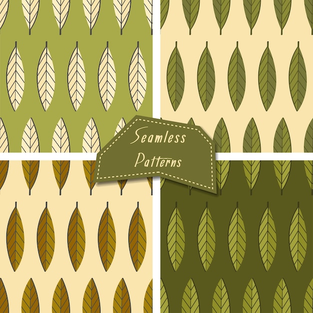 Set of seamless pattern with rich green leaves minimalist floral background hand drawn foliage modern design for wrapping paper cover fabric interior decor print wallpaper web vector