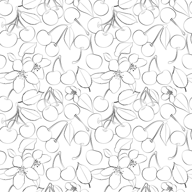 A set of seamless patterns of cherries leaves and fruits 1000x1000 pixels Vector grafic