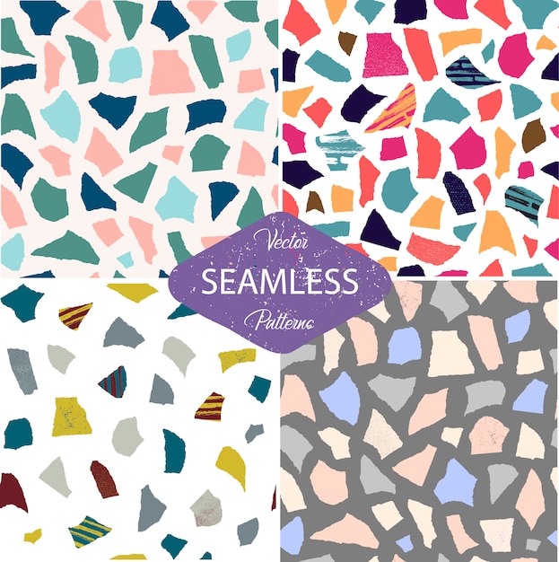 Set of seamless patterns from paper cutouts