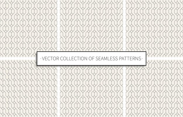 set of seamless patterns on grey background of grid black color