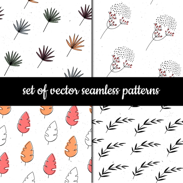 Set of seamless patterns. Herbs and plants