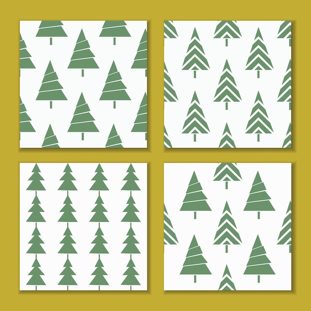 A set of seamless patterns of stylized simple shape Christmas trees Holiday