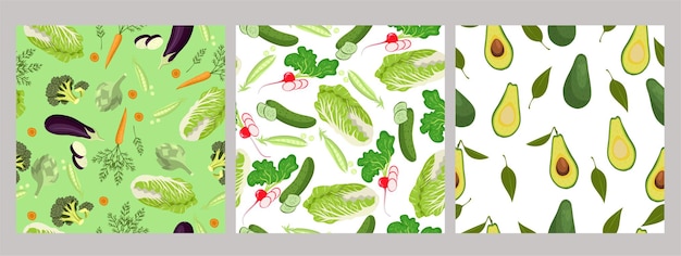 Set of seamless patterns of vegetables