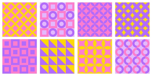 Vector set of seamless patterns with abstract geometric shapes