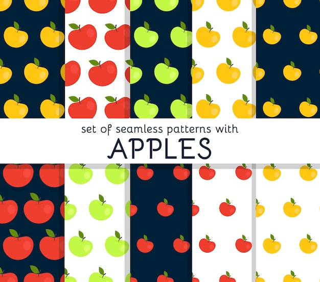 Set of seamless patterns with apples.