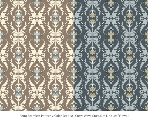 Set of seamless patterns with Curve Wave Dot Leaf Flower