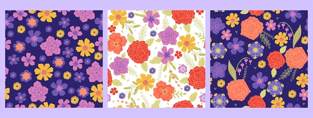 Set of seamless patterns with flowers Vector graphics