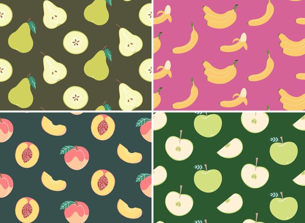 Vector set of seamless patterns with fruits