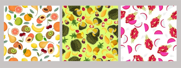 Vector set of seamless patterns with fruits