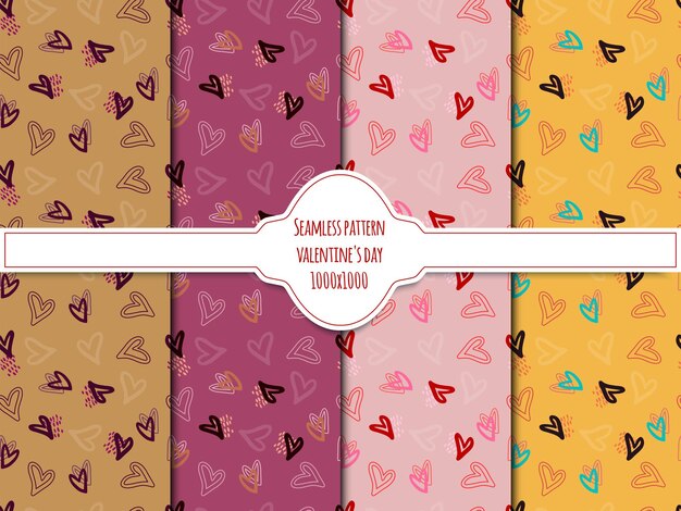 set of seamless patterns with hand drawn hearts valentine s day background vector graphic eps