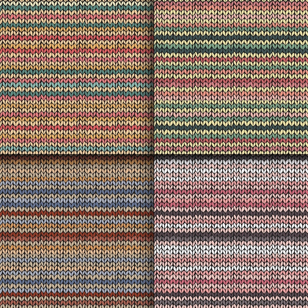 Set of seamless patterns with knitted stripes texture