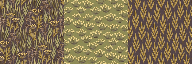 Set of seamless patterns with meadow wildflowers