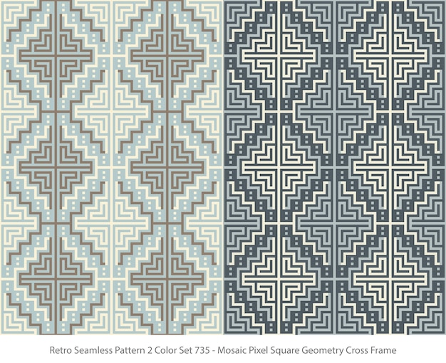 Set of seamless patterns with Mosaic Pixel Square Geometry Frame